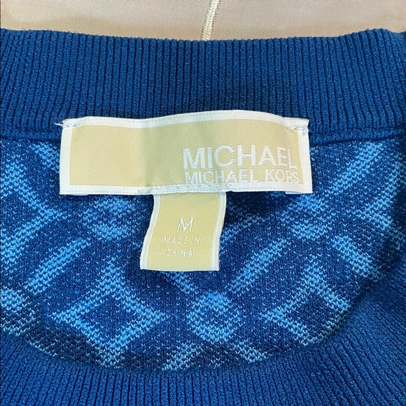 Michael Kors Blue Patterned Woman Medium Casual Crop Sweater Short Sleeves - Picture 2 of 12